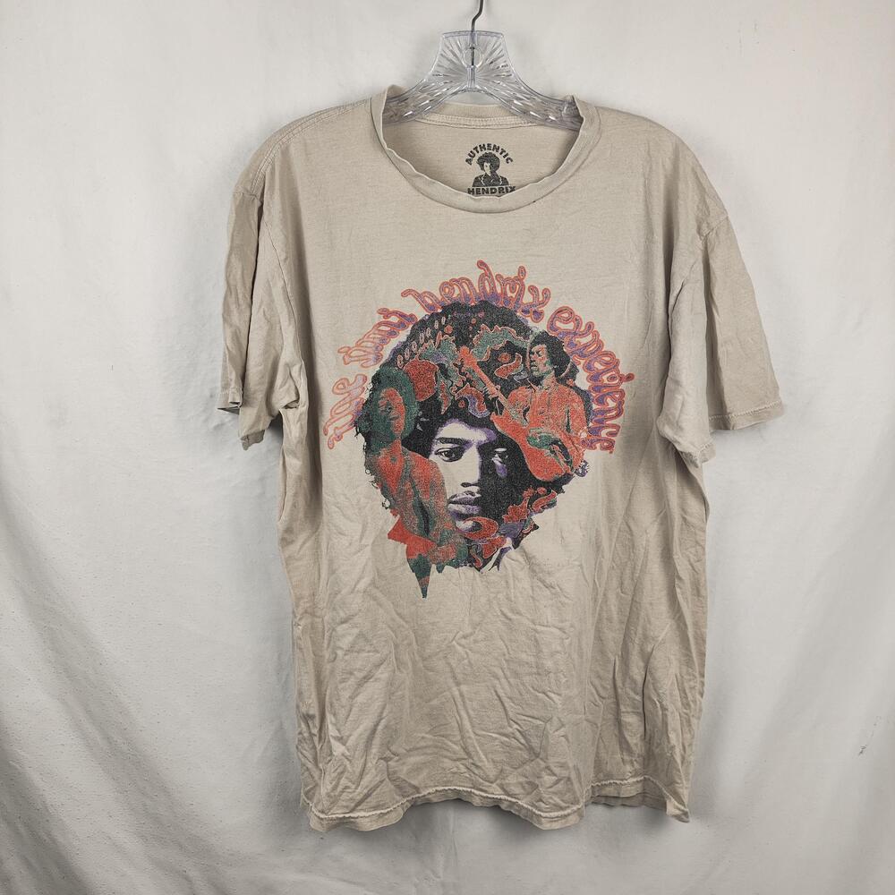 Jimi Hendrix Shirt Mens Large Beige Experience Graphic Band Tee Rock Music